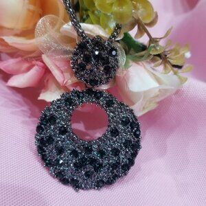 Green double circle long chain necklace